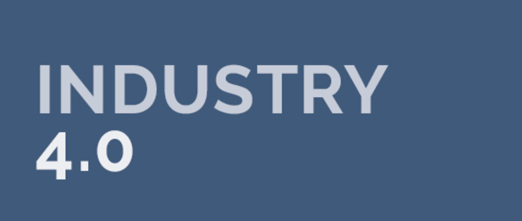 The text 'INDUSTRY 4.0' displayed in capital letters on a solid blue background.