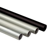 Four metal pipes of different diameters and finishes aligned on a white background
