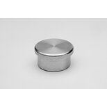Metal cylindrical aluminum pipe end cap with flat top and rounded edges on white background
