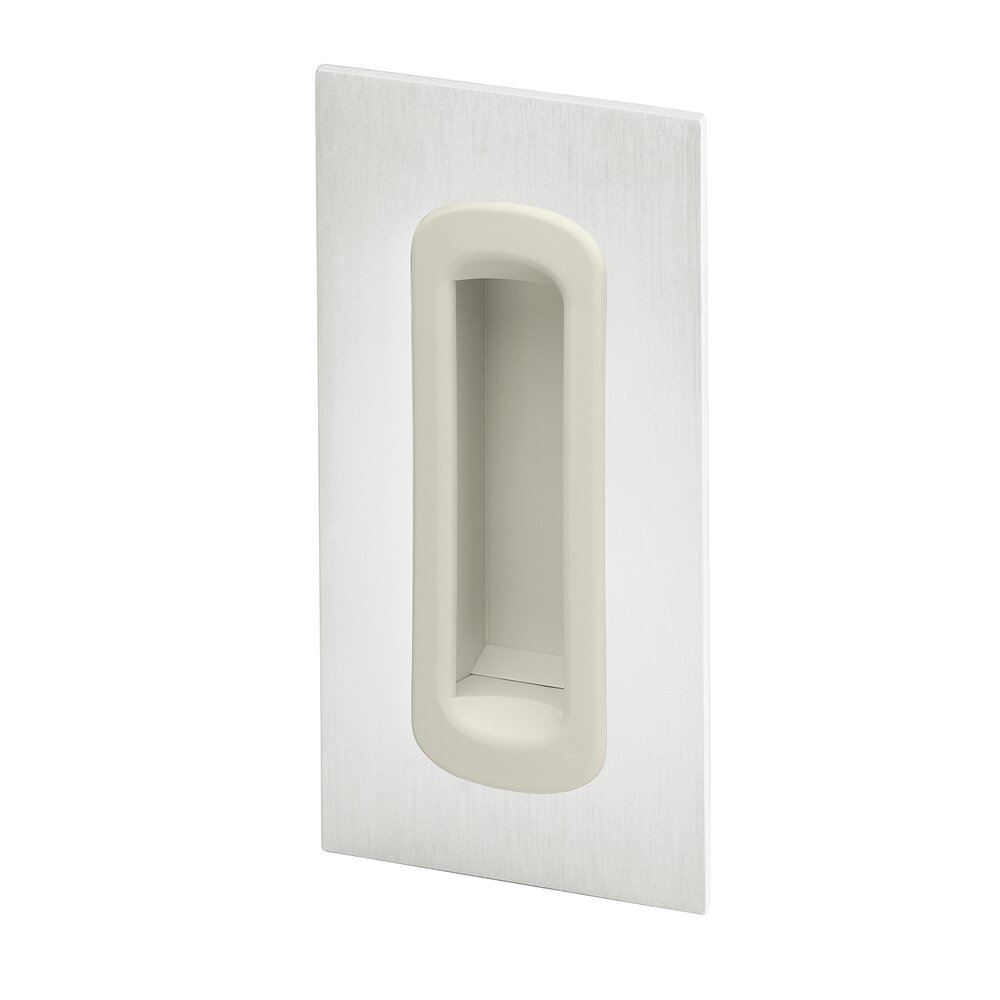Rectangular metal panel with a recessed light-colored sliding tray handle inset for vertical mounting.
