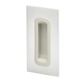 Rectangular metal panel with a recessed light-colored sliding tray handle inset for vertical mounting.