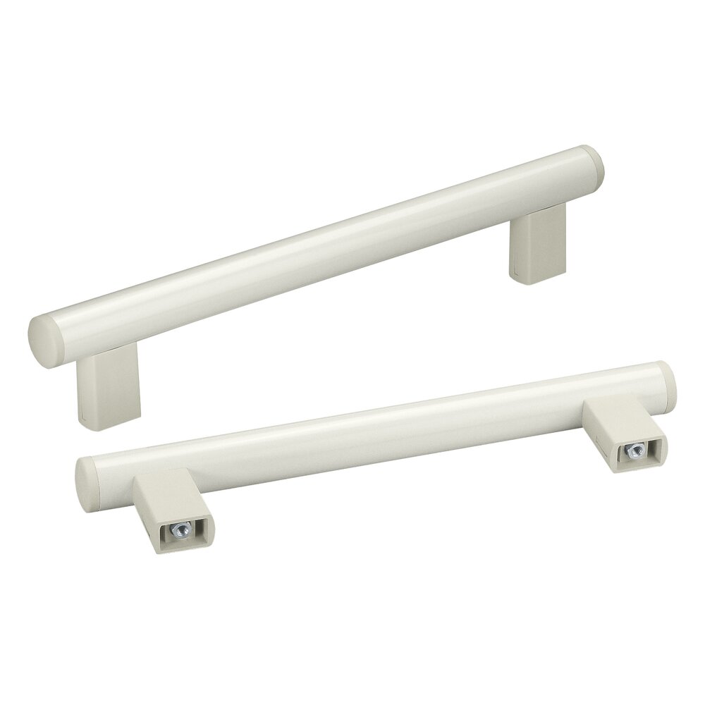 Two grey white aluminium tube handles with rectangular polyamide PA6 brackets shown from different angles on a white background