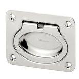 High-gloss electropolished stainless steel collapsible handle with rectangular mounting plate and pull-back spring mechanism.