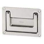Rectangular collapsible stainless steel handle with four corner screw holes and recessed grip