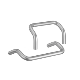 Two rounded rectangular stainless steel handles with a smooth half-matt finish on a white background