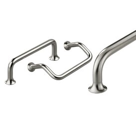 Three stainless steel handles of different shapes with trumpet-style feet and half-matt finish