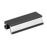 Black and silver aluminum ledge handle for sectional front panels, with cross-slot mounting feature