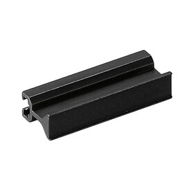 Black anodized universal ledge handle profile made of aluminum with cross slot for screws, designed for mounting on sectional front panels.