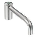 Stainless steel handle FG15 with a cylindrical base and curved lever, featuring a circular push button with green ring on top