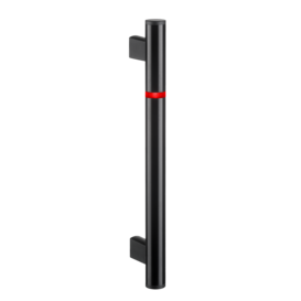 Black cylindrical handle with two mounting brackets and a red illuminated ring in the middle