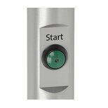 Cylindrical alloy handle with embedded green push button labeled 'Start' in black text on a rectangular metallic panel