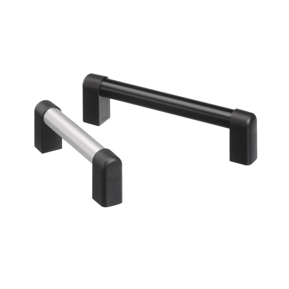 Two U10 handles, one with silver aluminum connecting tube and black end caps, the other with black aluminum connecting tube and black end caps, on a white background.
