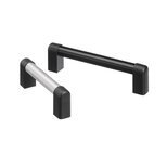 Two U10 handles, one with silver aluminum connecting tube and black end caps, the other with black aluminum connecting tube and black end caps, on a white background.