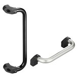 Two offset machine handles, one black and one silver, with black mounting ends and screw holes for front sided screw attachment.