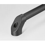 Close-up of RS handle end showing black polyamide shank with mounting screw and grooved plastic covered connecting tube