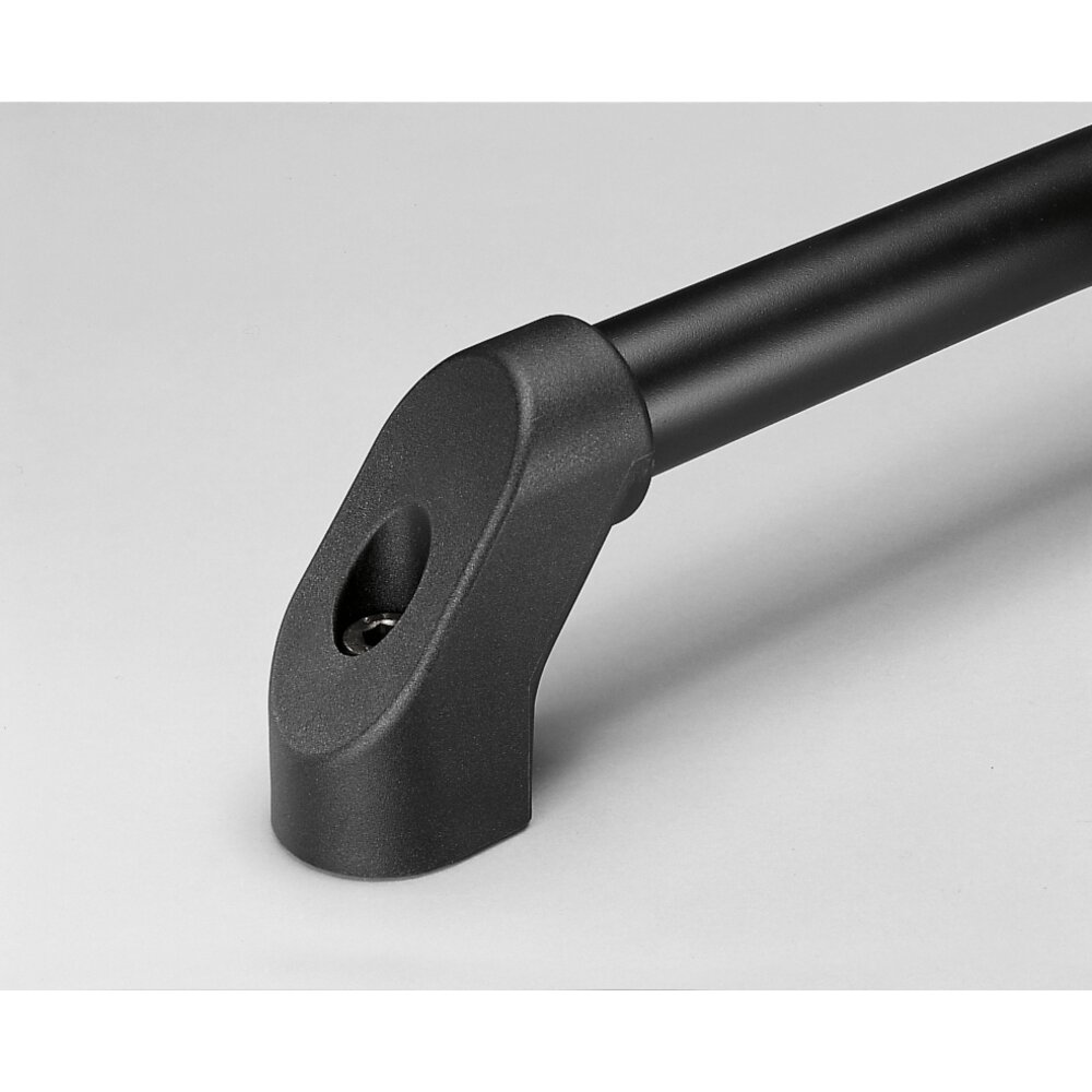 Close-up of a black polyamide RS handle with a cylindrical tube and a recessed screw hole