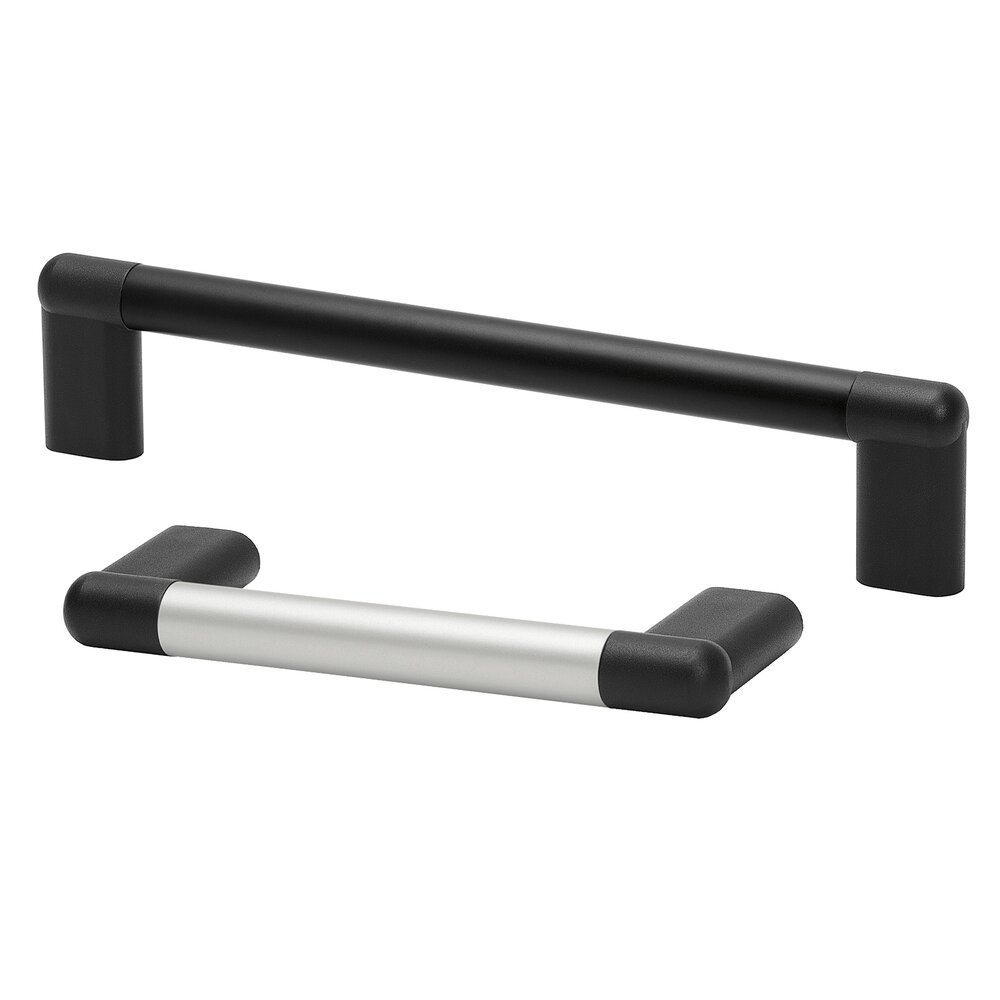 Two handles, one all black and one silver with black ends, displayed isolated on white background.