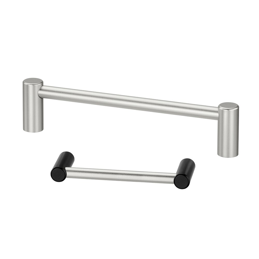 Two metallic handles VG-08 and VG-09 shown on a white background, one larger silver handle and one smaller silver handle with black ends