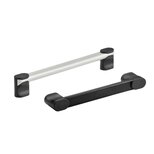 Two VM-30 aluminium handles with oval profile; one natural colored with black ends, one completely black, both isolated on white background