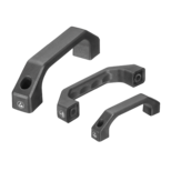 Three black plastic bow-type handles with ESD symbols, designed for electrostatic discharge protection | © Rohde AG