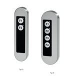 Zwei Edelstahl-Funktionsgriffe TG6, eine schmale Ausführung mit zwei Tasten und eine breite Ausführung mit vier Tasten