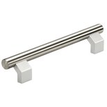 Stainless steel tubular handle with two aluminum mounting legs on a white background