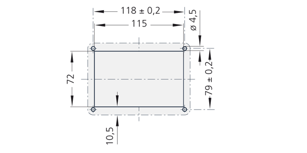 Rectangular collapsible stainless steel handle EE-03 technical drawing with detailed dimensions and mounting hole specifications