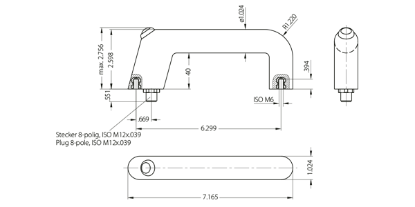 Technical drawing of the FG11 functional handle with detailed dimensions and mounting specifications
