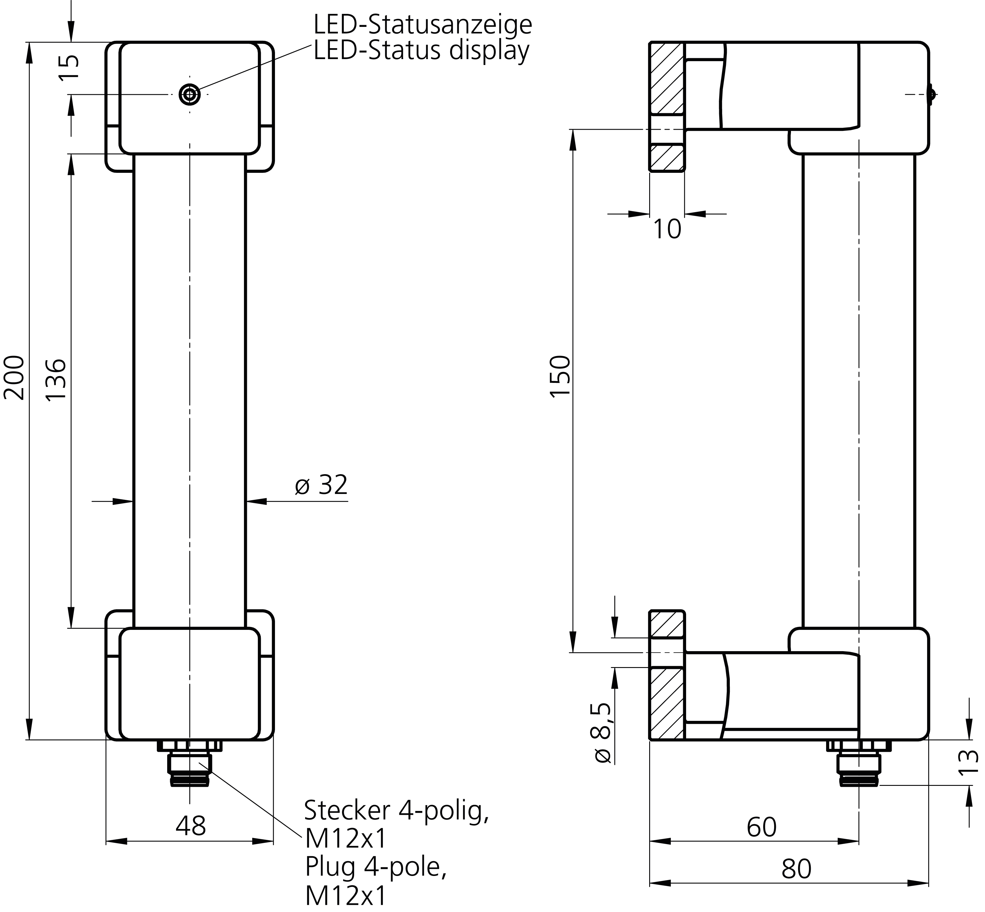 Technical drawing of FG16-19 capacitive handle with front and side views, including detailed measurements and connector placement.