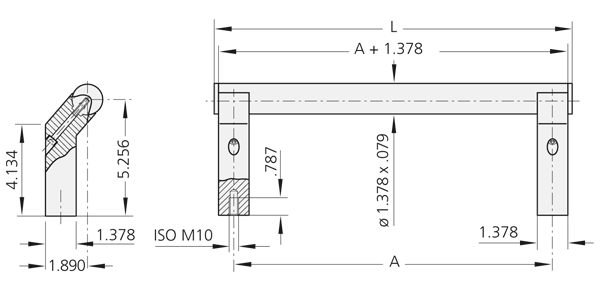 Technical line drawing showing a 35-inch tubular handle with aluminum shanks and stainless steel tube, including sectional views detailing internal components and dimensions.