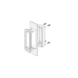 Exploded technical drawing showing front and rear sections of the KS collapsible carrying handle, mounting panel and four screws.