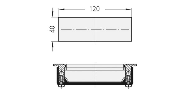Cross-sectional technical drawing of a KS tray handle assembly mounted on a panel with screws and brass bush