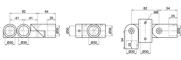 Technical drawing showing three views of a two-layer cross joint connector with precise measurements and dimensions.