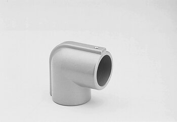 Metallener Winkel-Verbinder in 90 Grad mit Schraube, auf weißem Hintergrund