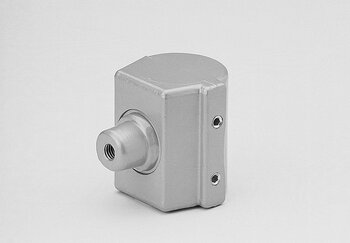 Graues Rohrhalter-S mit Kopfstück und zwei Schrauben, rechteckig mit zylindrischer Öffnung