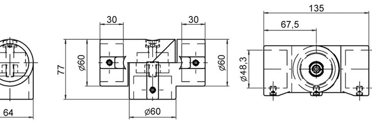 Technical engineering drawing showing three views of a single-layer T-shaped tube connector with detailed measurements in millimeters.